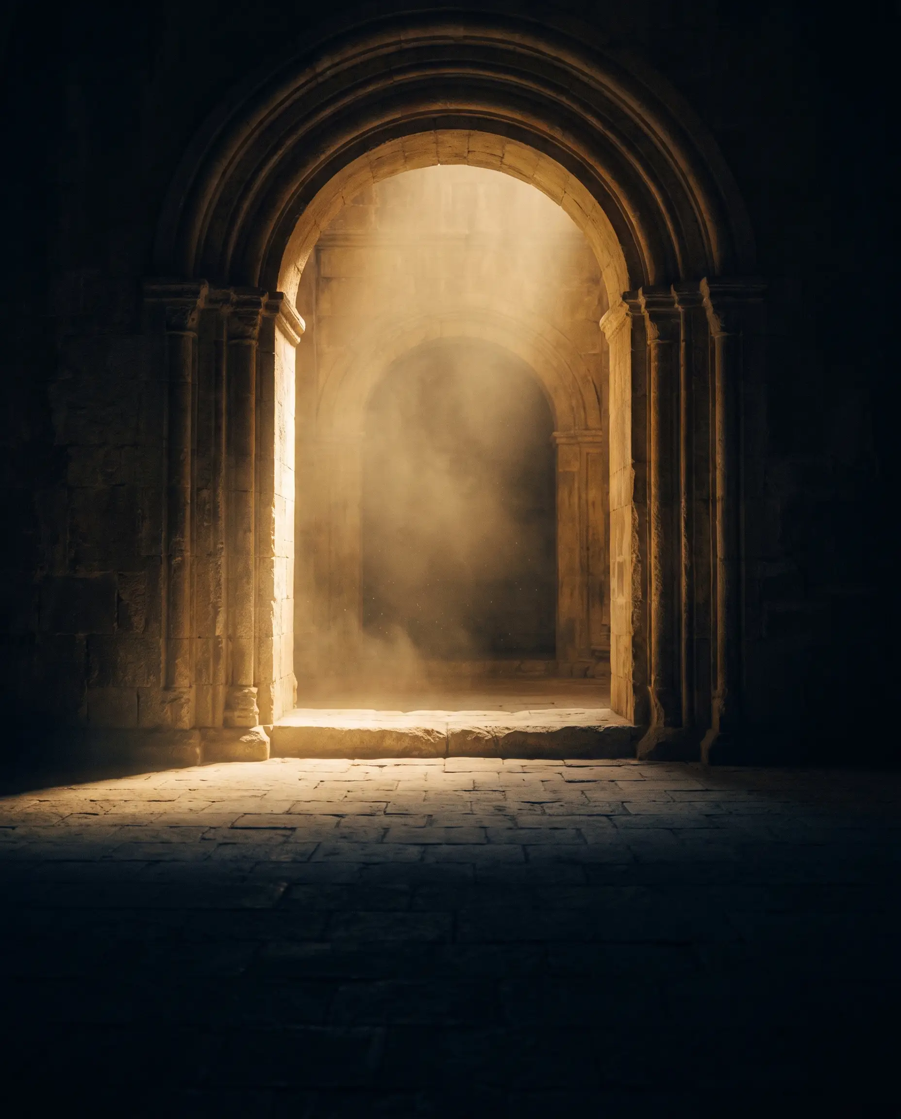 A threshold of light in deep architectural darkness